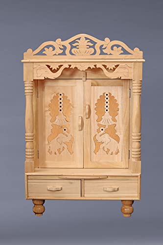 Image of sevan Wood Temple /Pooja mandir for Office and Home 12x18 Door Legs Plain