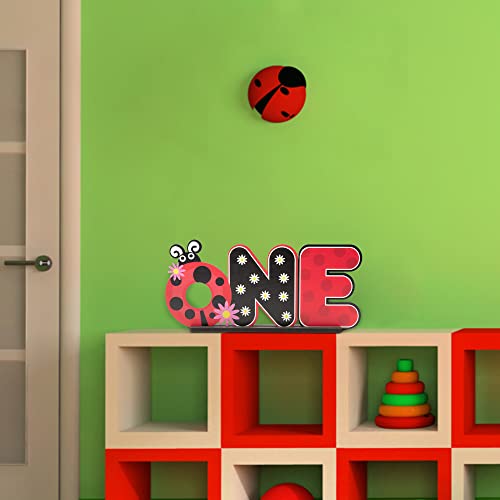 Laffact Ladybug One Letter Sign Wooden Table Centerpieces Daisy Red And Black Bug Wood Table Topper First 1St Birthday Milestone Sign Spring Ladybug Theme Decor For Kid Girl Baby Shower Photo Props #TOP5