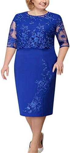 Seaintheson Womens Dress, Ladies Plus Size Cocktail Dress Short Sleeve Lace Midi Dress Elegant Evening Party Mini Skirt (XXXL, Blue)
