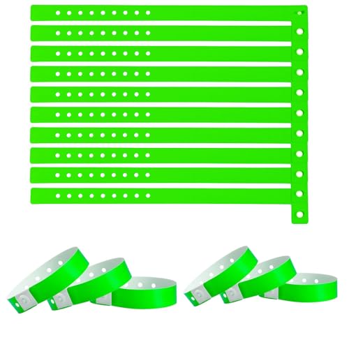 Plastic Party Green Wristbands，60 Neon Green Plastic Wristbands for Events – Extended Wear, Secure Snap Prevents Reuse