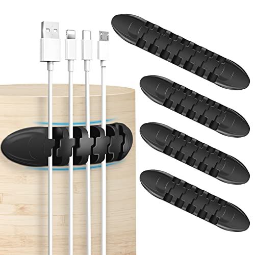 4 clips de cable autoadhesivos para cable de alimentación, cable de carga USB, cargadores, cable de audio, cable de escritorio, organizador de cables (negro) Cover