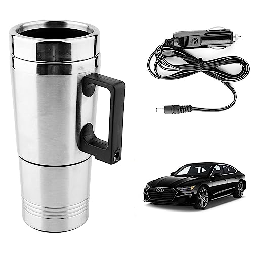 Image of Oshotto 12V Stainless Steel Car Heating Kettle /Mug, Travel Friendly electric Tea /Coffee maker Compatible with Audi A7 (300ml) - Silver