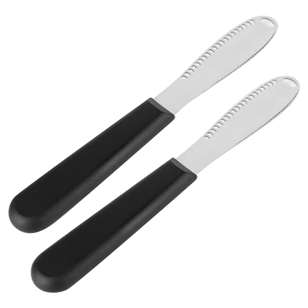 Bosiyrggrl Black & Silver Butter Knife Butter Spreader With Serrated Edges And Scraping Holes Comfort Grip