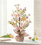 Easter Decorations Pre-Lit Easter Tree, 18 Inch Tabletop Easter Egg Tree with 30 LED...