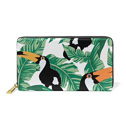 GIGIJY - Cartera larga con cremallera para mujer, diseño de tucanes y hojas tropicales, multicolor, Talla única
