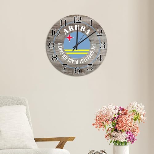 Horloge murale en bois drapeau Aruba décoration intérieure rustique 25cm - 6
