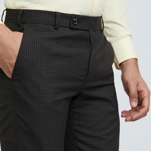 Image of Park Avenue Men Regular Fit Checks Pattern Poly Viscose Blend Flat Front Formal Trouser