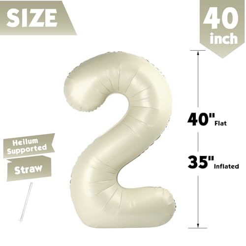 Image of 40 Inch Cream Number 2 Balloon Birthday Party Decorations for Men & Women | 40 Inch Cream inflatable foil number balloons, large birthday decorations for 2nd birthday