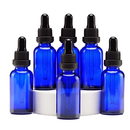 YIZHAO Azul Frasco Cuentagotas Cristal 30ml, con Goteros Cuentagotas Cristal, para Aceite Esencial, Laboratorio, Aromaterapia, Fragancia, Masaje, Cosméticos, Viajes   6Pcs