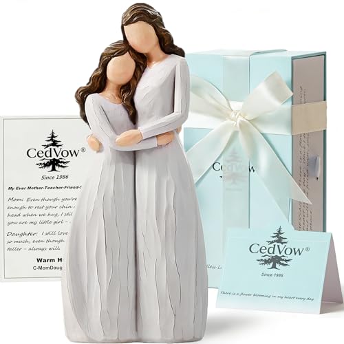 CedVow Warm Hug Mothers Day Figurine Figurines Solid Resin Mother and Daughter Figure Figures Gifts for Mom Christmas Home Decor Statue Ideas Keepsake Statues Luxury Gift Box with Ribbon &Card-7.7