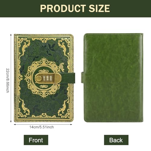 Image of Climberty Personal Diary with Password Lock, A5 Retro Green Embossed Journal, 100-Sheet Lined Paper, Secure Private Daily Planner & Memory Book Gift for Sister, Friends, Students (Green)