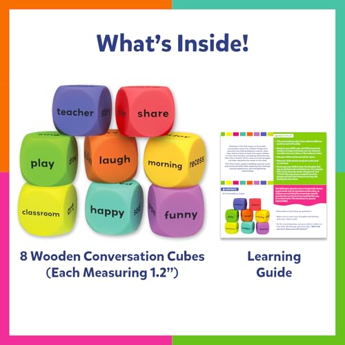 Image of Skillmatics Conversation Cubes for Kids - 8 Wooden Cubes for Social-Emotional Learning, Classroom & Teacher Resources, Communication Skills. Educational Toy & Gift for Ages 4, 5, 6, 7 and Up
