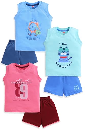 Image of LuvLap Baby Boys 100% Cotton Sleeveless Boys Tank Top & Shorts Set Pack of 3