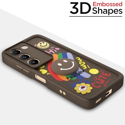 Image of Pikkme Back Cover for Vivo Y200e 5G / Vivo T3 5G | Soft Silicone| Cute Rainbow Smile & 3D Cartoon Flower Design | Shockproof Raised Camera Protection Bumper Case (Brown)