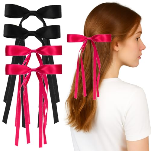 Pinzas para el cabello con lazo negro y burdeos, pack 4 miniatura 1