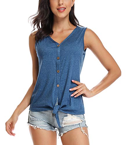 N NORA TWIPS Button Down Shirts for Women Casual Summer Tank Top Tie Front Blouse Sleeveless Shirt
