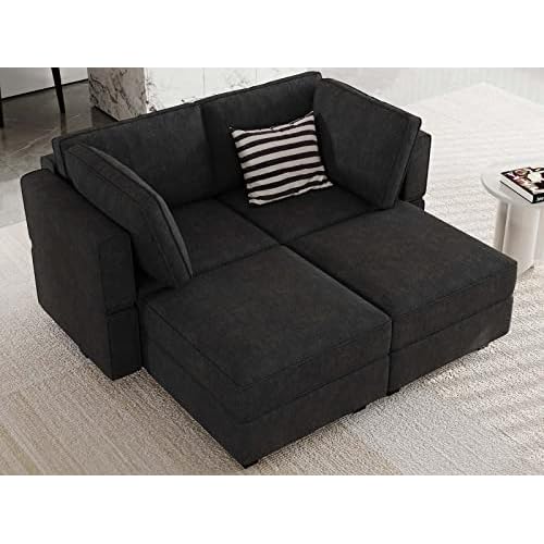 Bellfin Modular Sectional Sleeper Sofa Convertible Sofas with Storage Ottomans Small Sectional Couches for Living Room. Black Couch Sleeper 1 Black