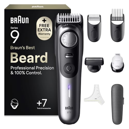 Braun - Tondeuse à barbe professionnelle 9, BT 9520 pour homme avec 7 outils de coiffure, performances et lame ProBlade tranchante à vie, autonomie de 180 minutes, avec décoloration, 52