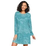 GuoChe Modal Nightgown Long Sleeve Pajamas Soft Sleepwear for Girls and Women Comfy Aegean Teal Mottled Swirl Marble