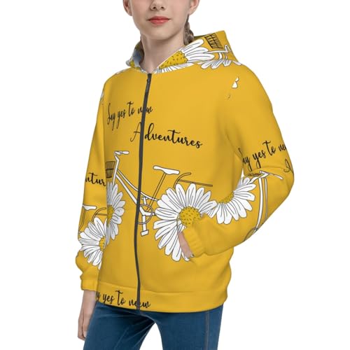 Daisy With Bicycle Kids Pullover Hoodies Boys Zip Up Sweatshirts Girls Athletic Clothes with Pocket