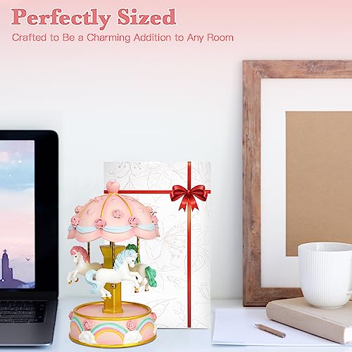 U R My Sunshine Carousel Horse Music Box Gifts,Color Changing LED Lights Musical Carousel for Girls Women Mom Daughter,Christmas Anniversary Valentines Day Present Birthday Gifts (Pink)