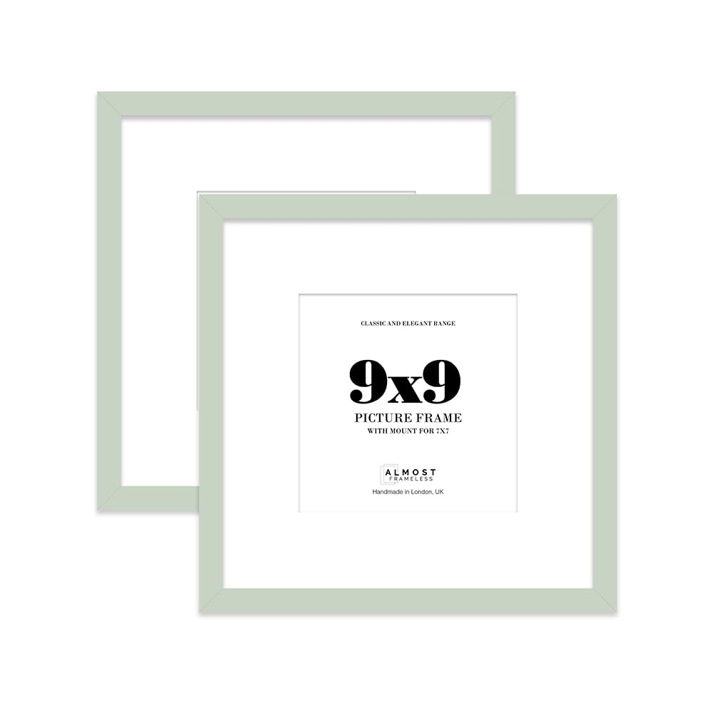 9x9 Mint Green Picture Frame with Mount for 7x7 Photos, Prints - Modern Square Wall Frame, Set of 2
