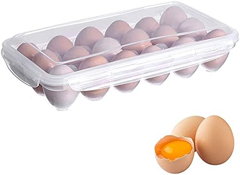 18 Grid Eggs Carrier Container, Plastic Egg Holder Trays, Storage Egg Box, Plastic Portable Stackable Transparent Refrigerator Egg Holder with Lid for Protect, Keep Egg Fresh
