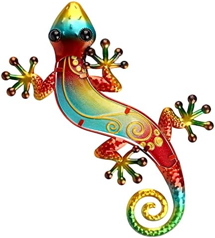 seefun Metal Gecko Wall Decor Outdoor Garden Lizard Art Hanging Glass Sculpture Decorations for Bedroom Living Room Pario or Fence