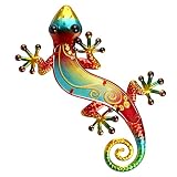 seefun Metal Gecko Wall Decor Outdoor Garden Lizard Art Hanging Glass Sculpture Decorations for Bedr