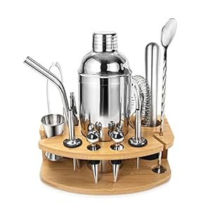 Cocktail Shaker Set with Stand,750 Ml Stainless Steel Cocktail Shaker Making Kit,15Ml 3Ml Jigger,Cocktail Strainer,Cocktail Mixer for Birthday,Father’s Day,Party.