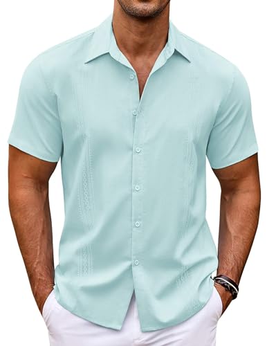 COOFANDY Men's Short Sleeve Cuban Guayabera Shirt