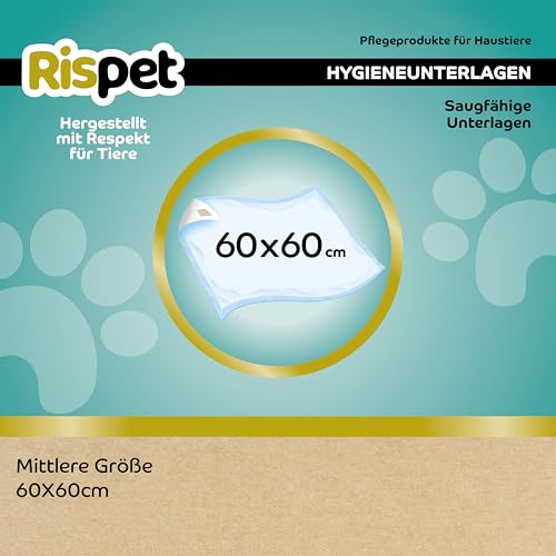 RISPET Hygienische Matten für Hunde, 60 x 60 cm, hohe Saugfähigkeit mit Geruchskontrolle, 14 Stück