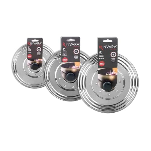 HdHStore© / 3 Tapaderas Multiusos Cocina / 3 Medidas 21cms. 25cms. 29cms. / Tres Tapas Sartén, Cazuela, Cazos, Ollas/Acero Inoxidable con Respiraderos y apto como Escurridor/Set Tapaderas con Asas