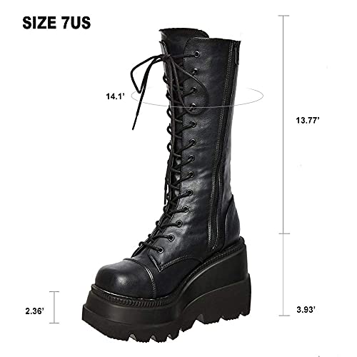 Celnepho Womens High Platform Mid Calf Wedges Chunky High Heel Round-Toe Side Zip Fanshion Combat Boots For Women #TOP7