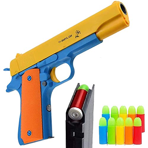 Alisaso Colt 1911 Kid Toy Gun with Soft Bullets Ejecting Magazine - Style of M1911 Toy Guns for Boys Pistol with Play,Fun Outdoor Game of an M1911A1 Colt 45 Dart Guns,Yellow