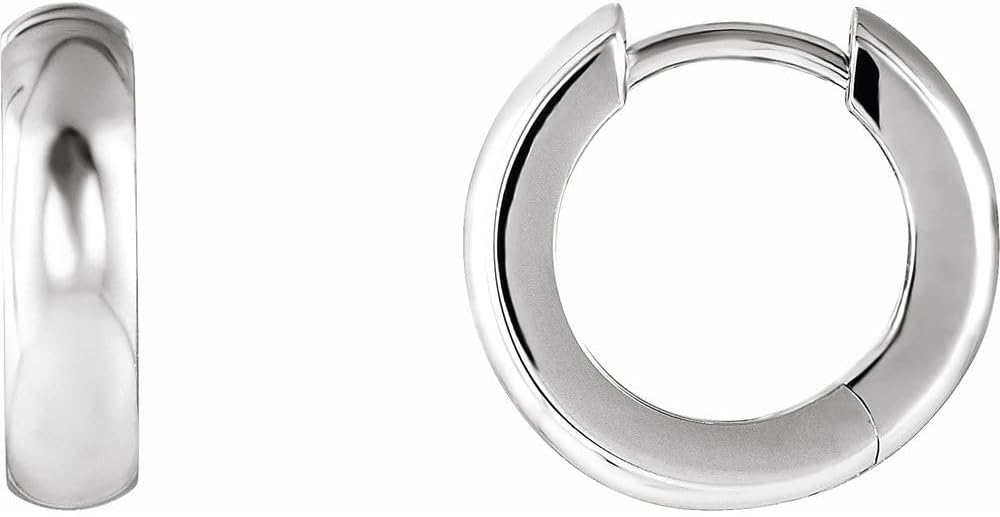 Solid 14k White Gold 14.25mm Hinged Hoop Huggie Earrings (14mm x 3.5mm)