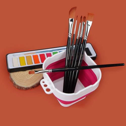 Image of ULTNICE Foldable Paint Brush Cleaner Bucket with Silicone Mixing Plate Portable Collapsible Artist Brush Washer for Beginners and Decorative Painting 4.92X3.93X3.14In