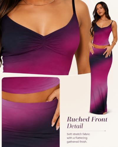 Image of Two Piece Skirt Set Women Maxi Long Skirt and Top Outfit