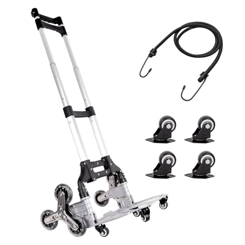 Fentefere キャリーカート 階段 登れる 台車 折りたたみ 階段 キャリー 軽量 運搬 キャリー 階段 静音 10つの車輪 折り畳み 台車 階段 登れる 高さ調節可能 固定ロープ付 荷物運搬 業務用 ハンドトラック アルミニウム合金 耐荷重70kg