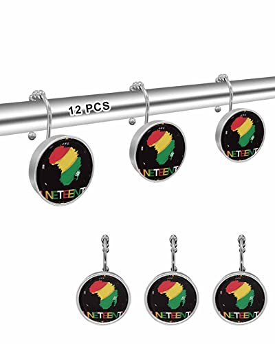 Shower Curtain Hooks for Bathroom, American Juneteenth Stripes African Nation Black BackgStainless Steel Rust-Proof Shower Hooks Crystal Glass Shower Curtain Rings for Bathroom - Set of 12