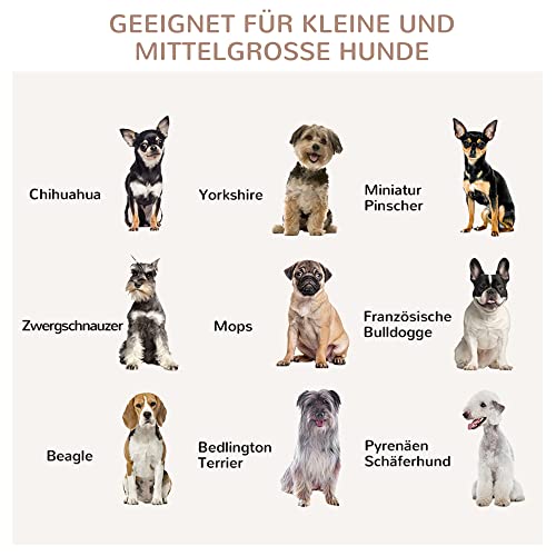 Pawhut Hundekäfig, Tierkäfig aus Holz, Haustierkäfig für mittelgroße Hunde, Hundehütte mit Kissen, Hundebox, Indoor, Naturholz+Cremeweiß, 82,5 x 57 x 72 cm