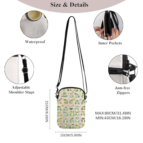 PWHAOO Frog Lover Gift Cute Frog Design Crossbody Bag Frog Design Travel Bag Frog Owner Gift2