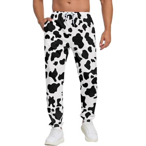 Sporthose Herren Lang Sweat Pants Kuh Muster Bedruckte Baggy Jogginghose Streetwear Schlupfhose Winterhose Weites Bein Arbeitshosen Winter Warme Outdoorhose Casual Wanderhose Loungewear
