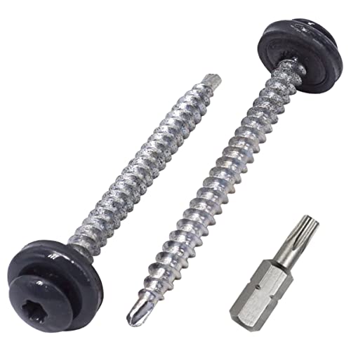 SKIR'CO (20 pcs) Metal Roofing Screws, 4.8 x 60 mm Painted Self-Drilling Screws With EPDM Washers, Torx Head (Anthracite Grey RAL 7016)