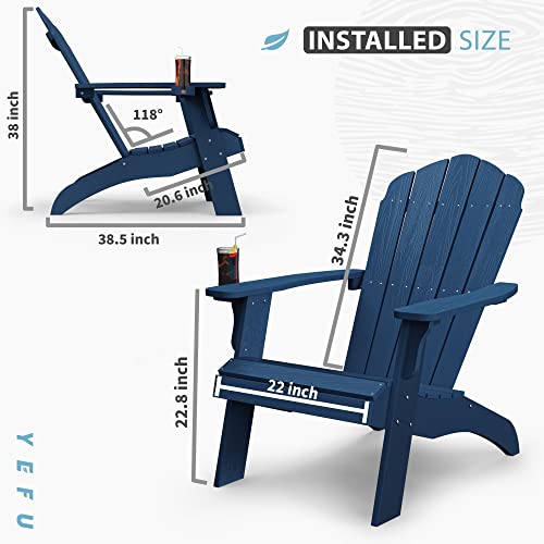 image for YEFU Oversized Adirondack Chair with Cup-Holder,Plastic Outdoor Fire P