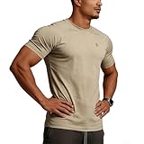 BVSN Men's Cotton Athletic T-Shirt Raglan Sleeve Crew Neck Casual Gym Workout Fitness Tee Stretch Breathable Bodybuilding Training Exercise Top (US, Alpha, X-Large, Regular, Khaki)