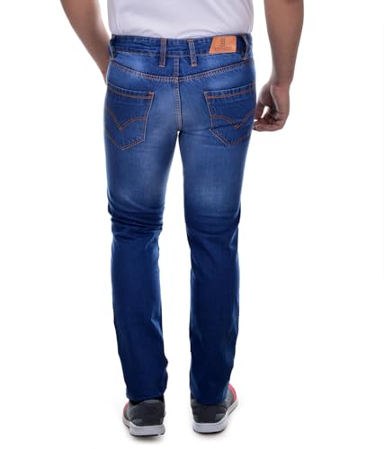 Image of Ben Martin Men's Slim Fit Distressed Denim Jeans - Casual Rough Blue Pants 28