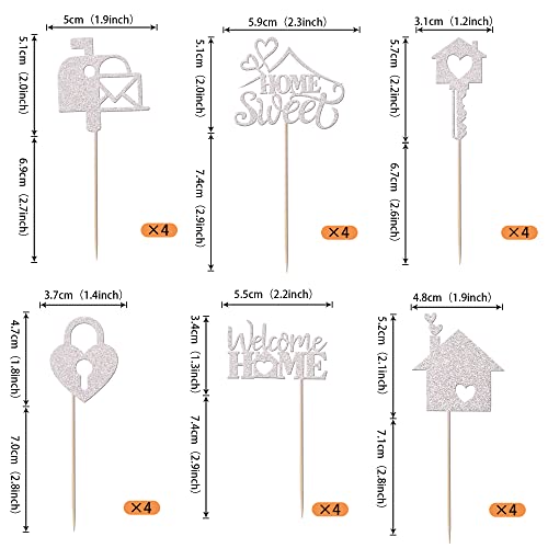 24 Pack Sweet Home Cupcake Toppers Glitter Key Lock Housewarming Cupcake Picks New Home Theme Party Welcome New House Party Cake Decorations Supplies Silver #TOP1