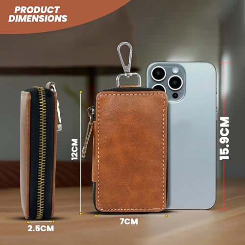 Image of Storite PU Leather Large Key Case Pouch Wallet Keychain Key Holder with 6 Hooks Zipper Closure