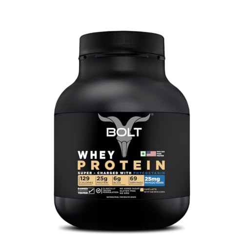 Image of Bolt 100% Whey Protein Powder| 25g Protein Per Scoop, 6G BCAA | Cafe Latte | 5Lb /2.268kg (69 Servings)| Muscle Recovery | Lean Muscle Support | Low Carb | Fast Absorption |Gluten-Free | Easy to Digest